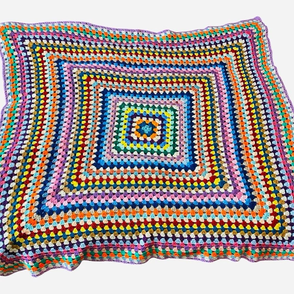 Vintage Granny Square Afghan Blanket